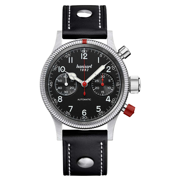 Hanhart PIONEER Mk II 40mm Black Dial Black Strap