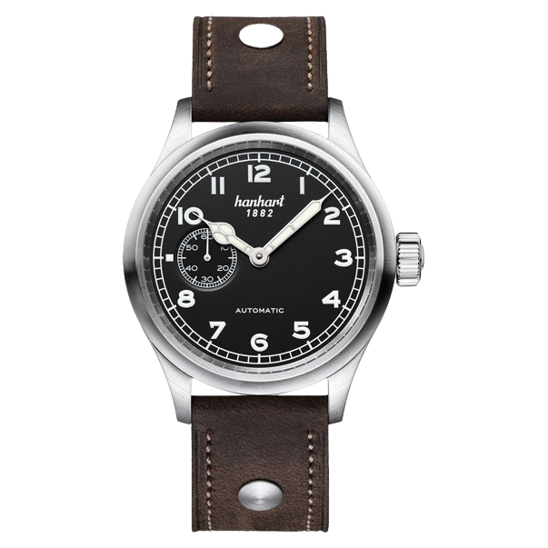 Hanhart PIONEER Preventor9 40mm Black Dial Dark Brown Strap