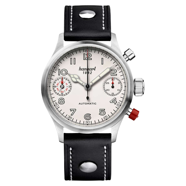Hanhart PIONEER TwinDicator 45mm White Dial Black Strap
