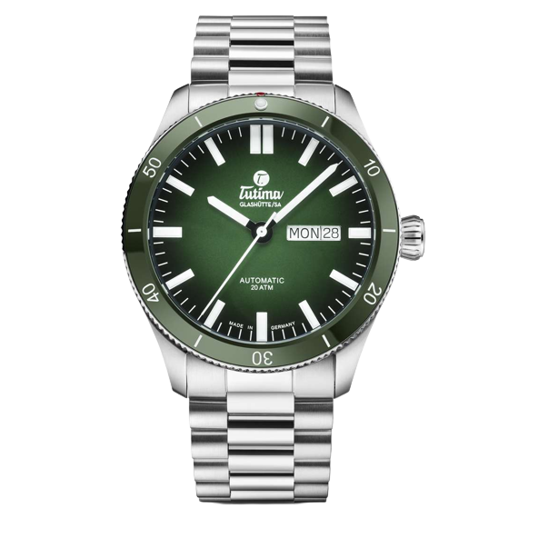 Tutima Glashütte Grand Flieger 41mm Green Dial Silver Steel Bracelet