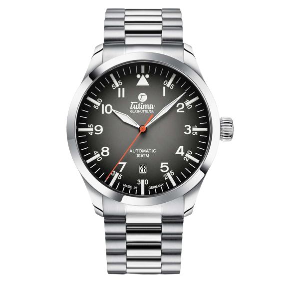 Tutima Glashütte Flieger 41mm Grey Dial Silver Steel Bracelet