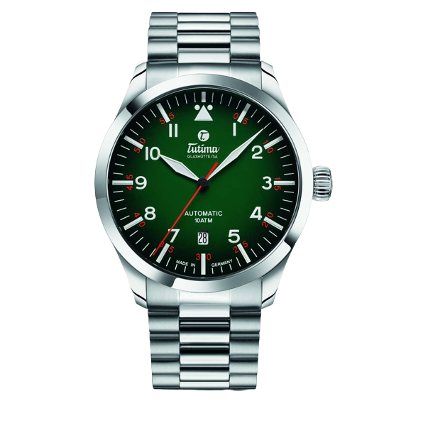 Tutima Glashütte Flieger 41mm Green Dial Silver Steel Bracelet