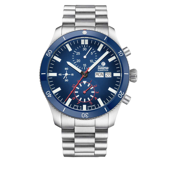 Tutima Glashütte Grand Flieger 41mm Blue Dial Silver Steel Bracelet