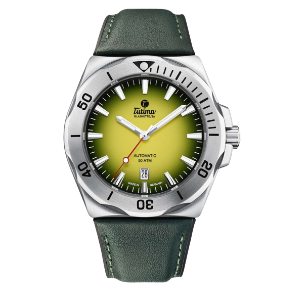 Tutima Glashütte M2 44mm Yellow Dial Green Strap