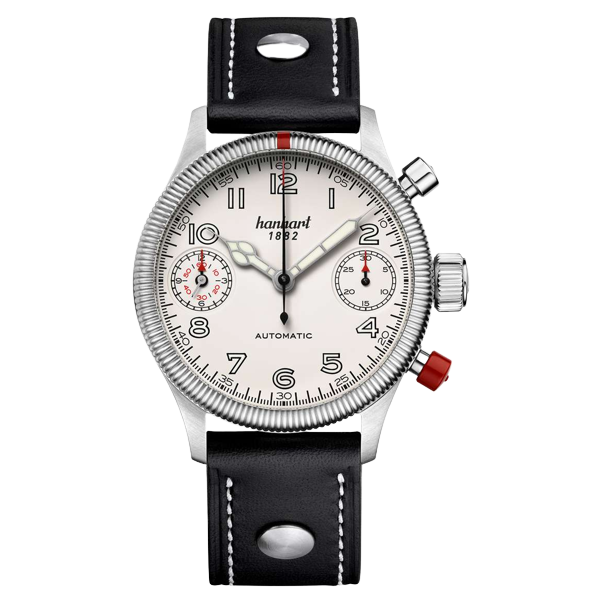 Hanhart PIONEER TwinDicator 45mm White Dial Black Strap