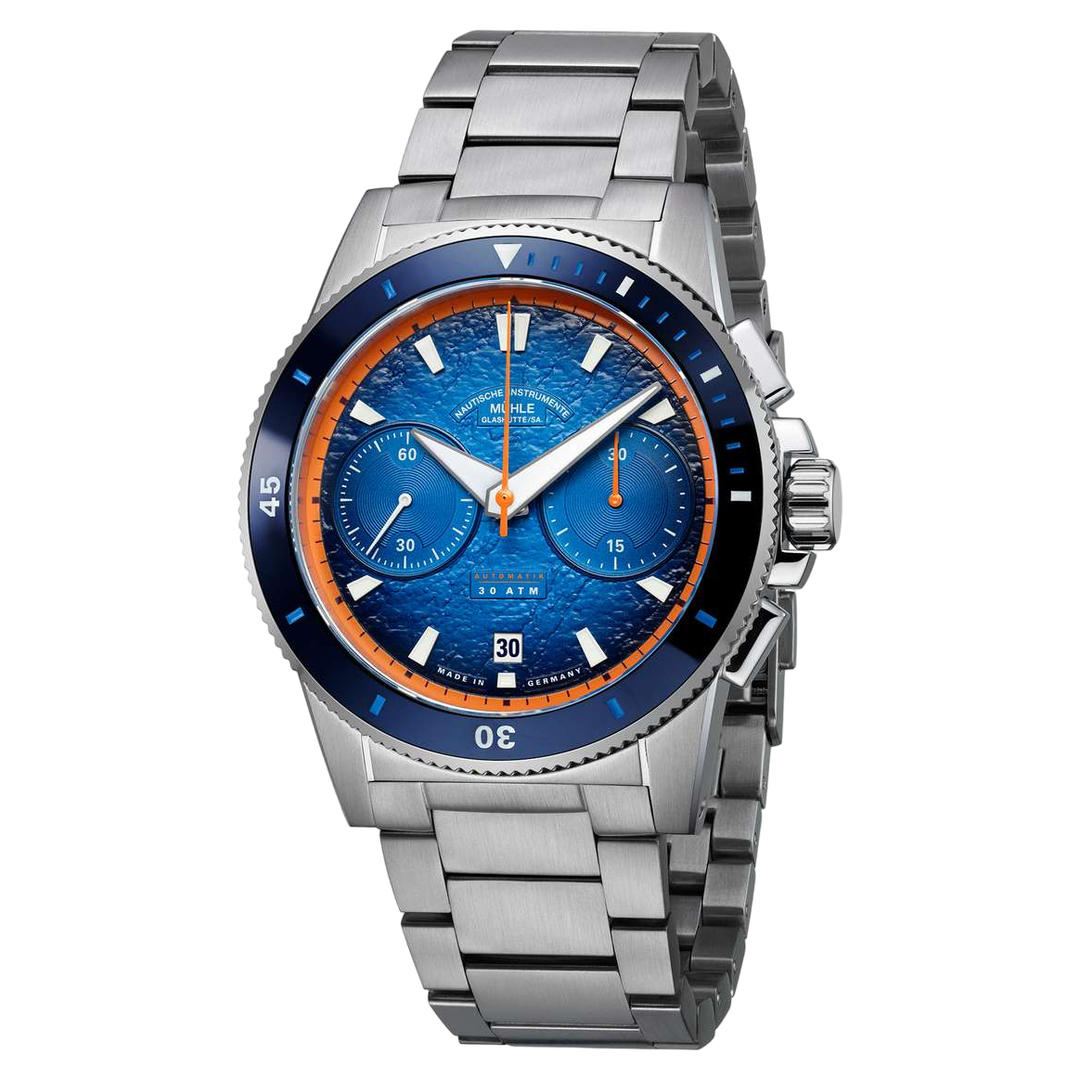 Mühle Glashütte Sportivo Active Chronograph 42.5mm Blue Dial Silver Steel Bracelet