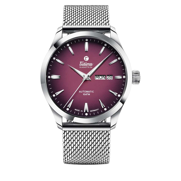 Tutima Glashütte Flieger 41mm Red Dial Silver Steel Bracelet
