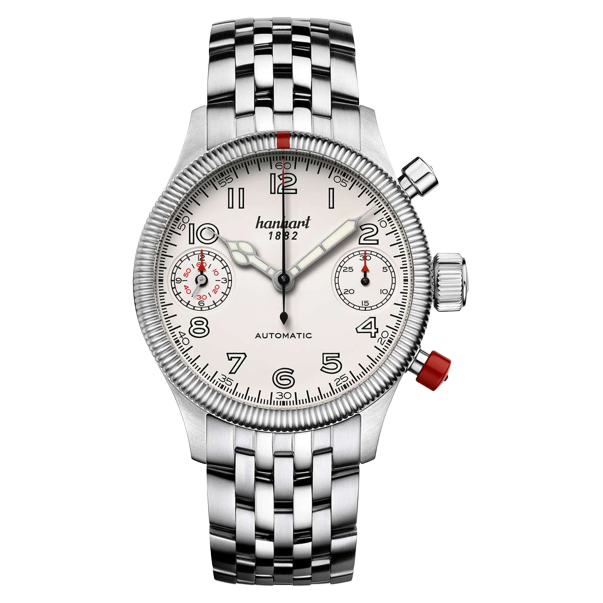 Hanhart PIONEER TwinDicator 45mm White Dial Silver Steel Bracelet