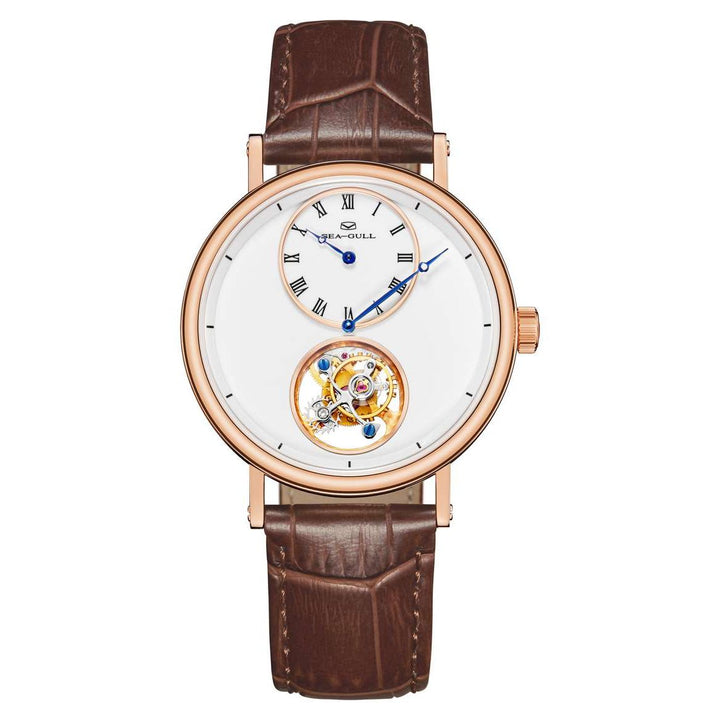 Seagull Tourbillon 39mm White Dial Brown Strap