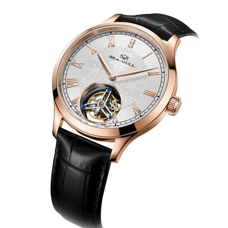 Seagull Tourbillon 42mm White Color Dial Black Strap