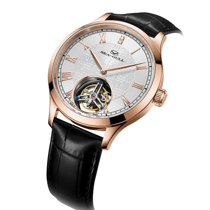 Seagull Tourbillon 42mm White Color Dial Black Strap