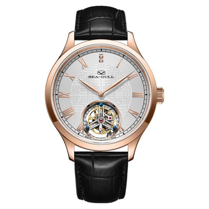 Seagull Tourbillon 42mm White Color Dial Black Strap