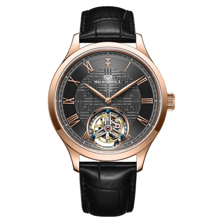 Seagull Tourbillon 42mm Black Dial Black Strap