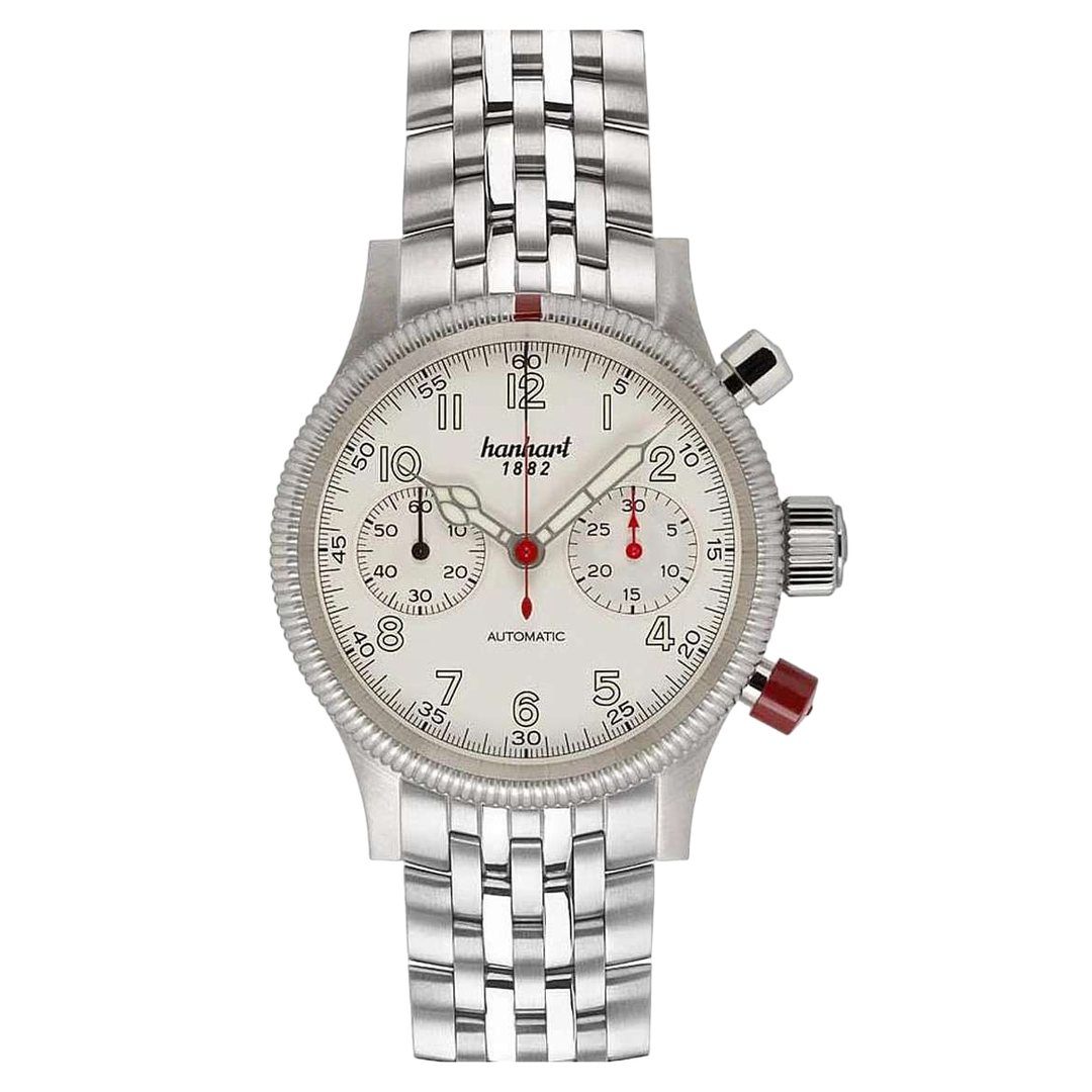 Hanhart PIONEER Mk II 40mm White Dial Silver Steel Bracelet