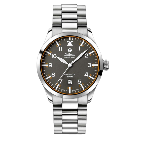 Tutima Glashütte Flieger 41mm Gunmetal Grey Dial Silver Steel Bracelet