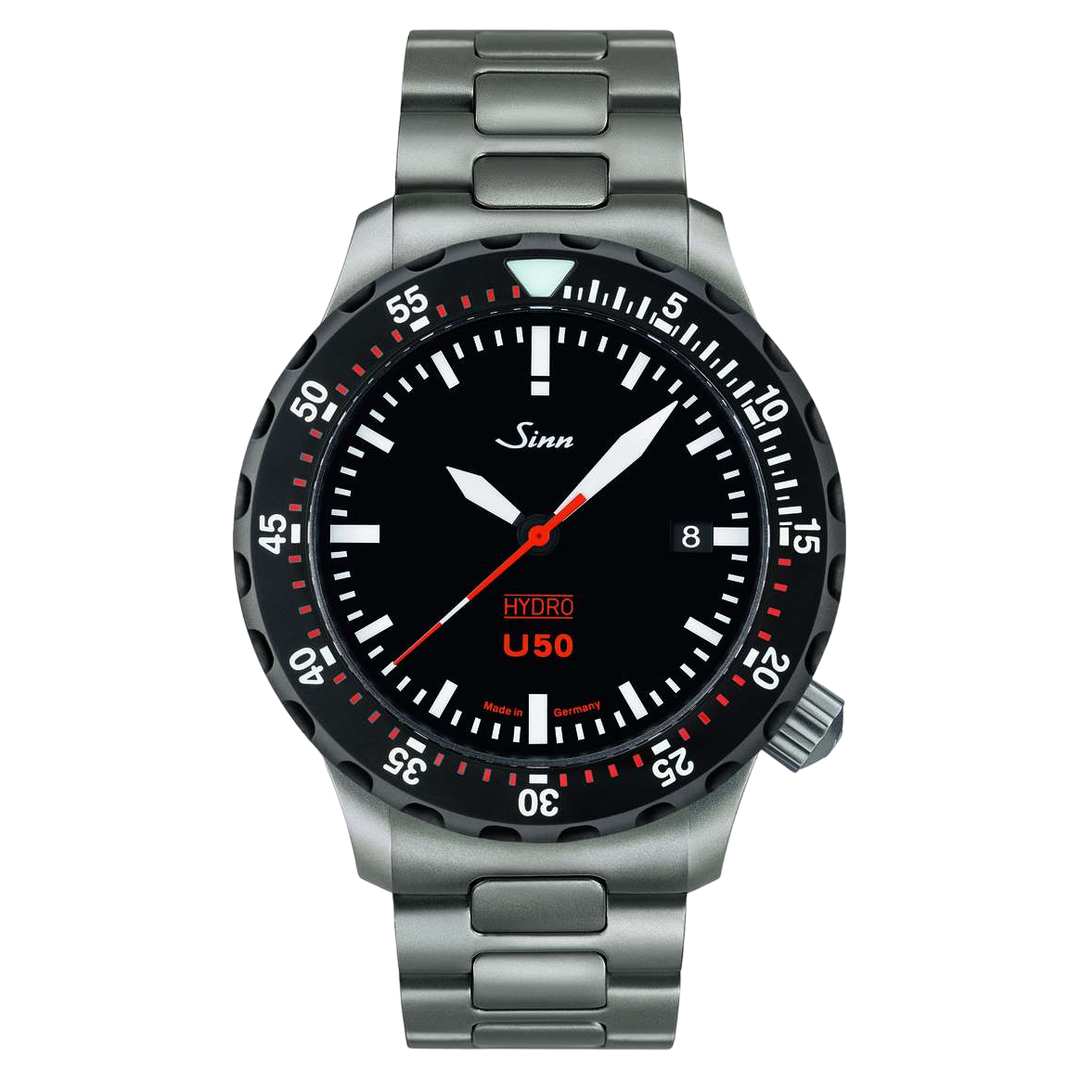 Sinn U50 Hydro SDR 41mm Black Dial Silver Steel Bracelet