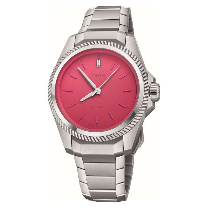 Oris Propilot X Miss Piggy Edition 34mm Pink Dial Silver Steel Bracelet