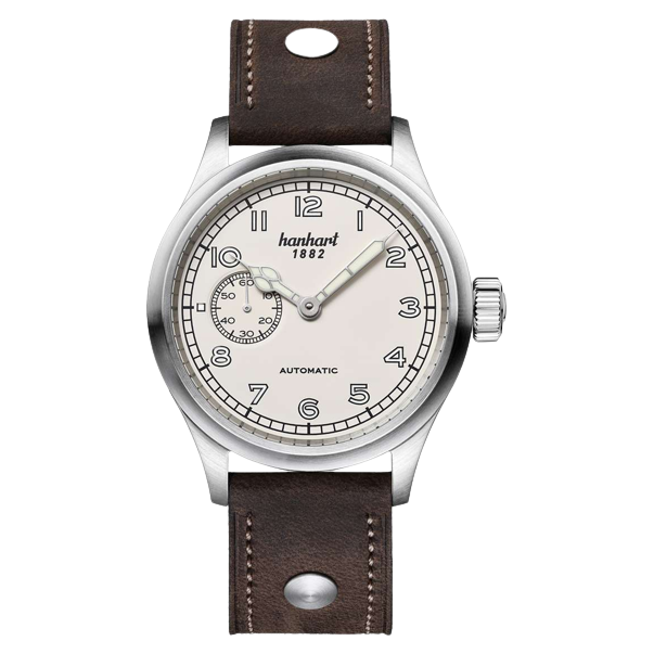 Hanhart PIONEER Preventor9 40mm White Dial Dark Brown Strap