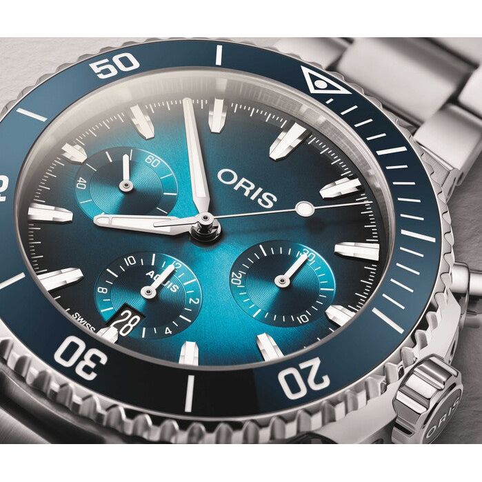 Oris Aquis Chronograph 43.5mm Blue Dial Silver Steel Bracelet