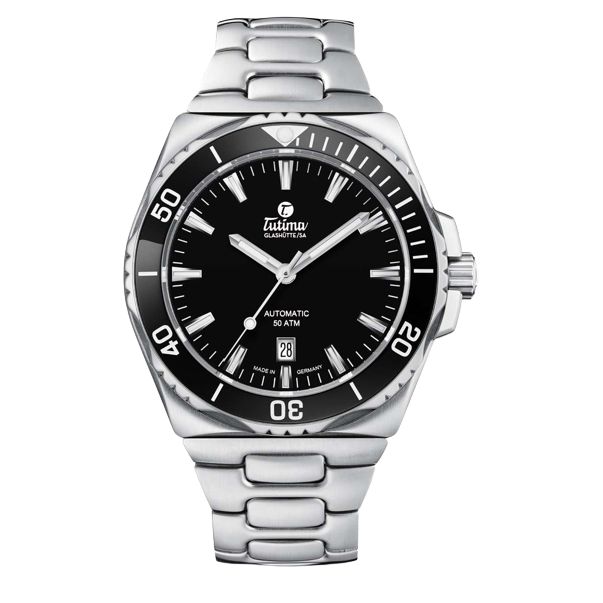 Tutima Glashütte M2 44mm Black Dial Silver Steel Bracelet