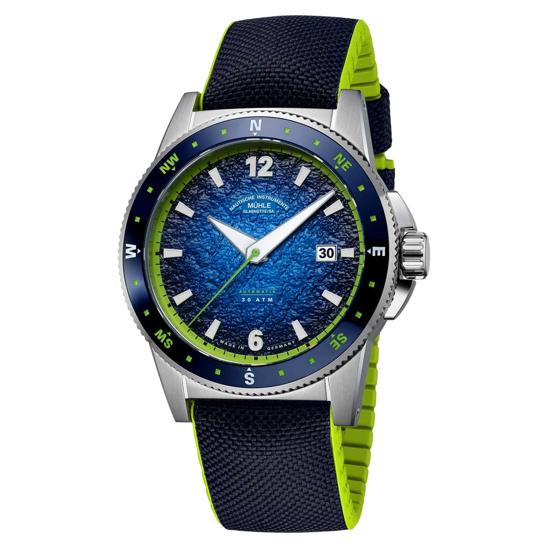 Mühle Glashütte Sportivo Compass Date 42.5mm Blue Dial Black Strap