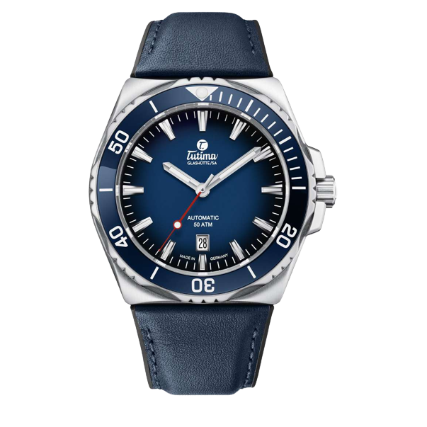 Tutima Glashütte M2 44mm Blue Dial Blue Strap