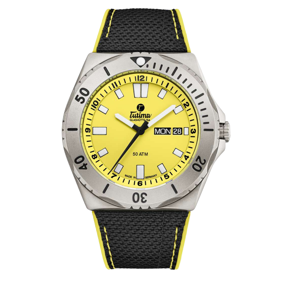 Tutima Glashütte M2 44mm Yellow Dial Black Strap