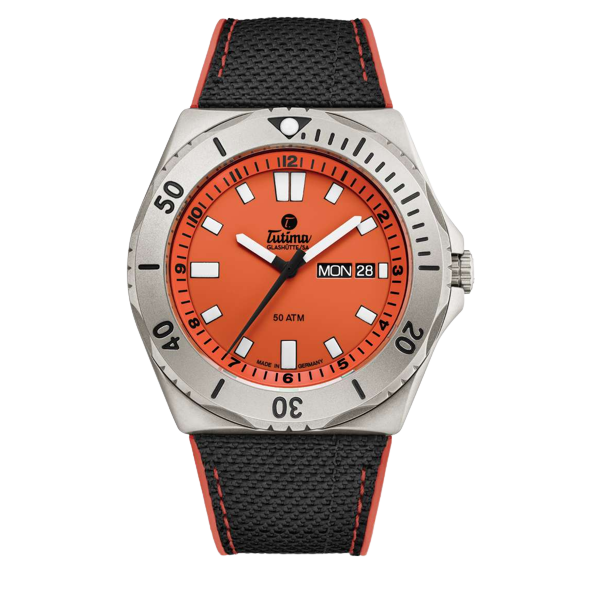 Tutima Glashütte M2 44mm Orange Dial Black Strap