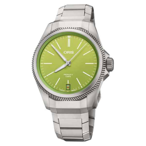 Oris ProPilot X Kermit Edition 39mm Green Dial Silver Steel Bracelet
