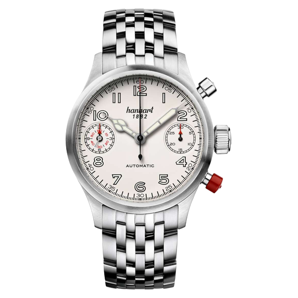 Hanhart PIONEER TwinDicator 45mm White Dial Silver Steel Bracelet