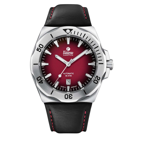 Tutima Glashütte M2 44mm Red Dial Black Strap