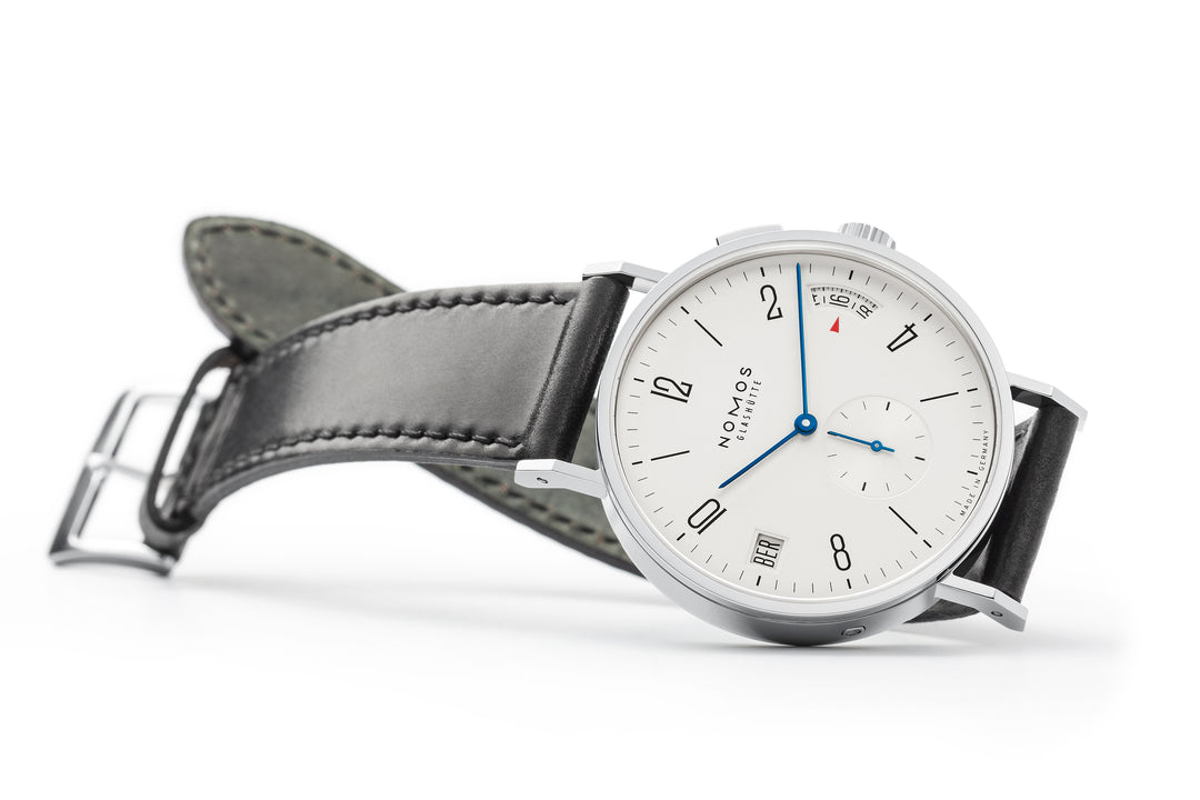 NOMOS Tangomat 40mm Galvanized, white silver-plated Dial Black Horween Genuine Shell Cordovan Strap