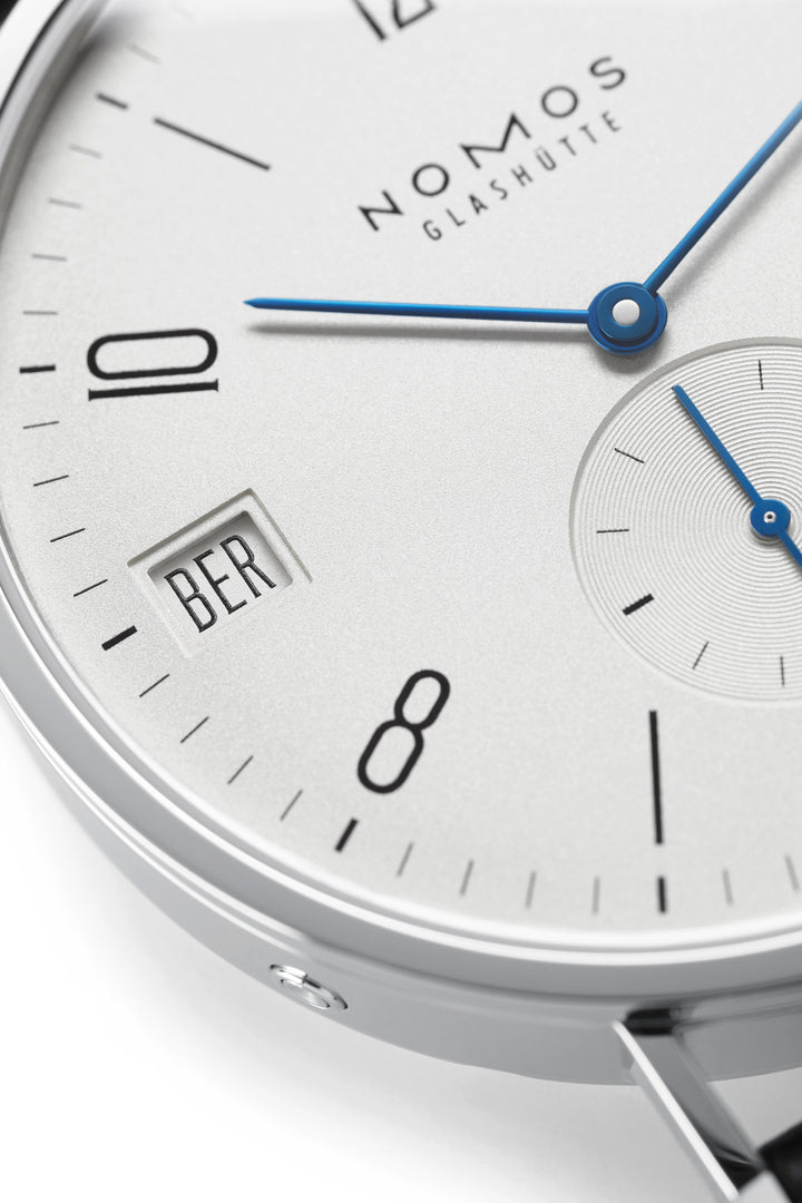 NOMOS Tangomat 40mm Galvanized, white silver-plated Dial Black Horween Genuine Shell Cordovan Strap