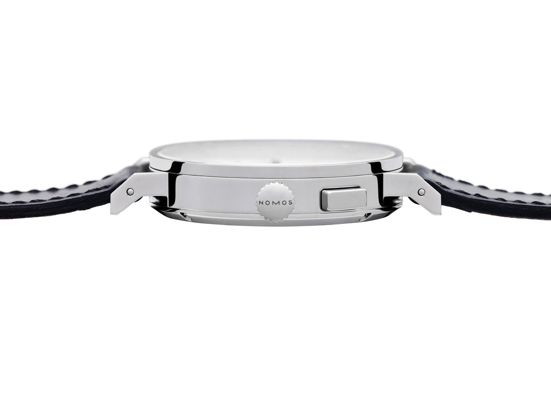 NOMOS Tangomat 40mm Galvanized, white silver-plated Dial Black Horween Genuine Shell Cordovan Strap