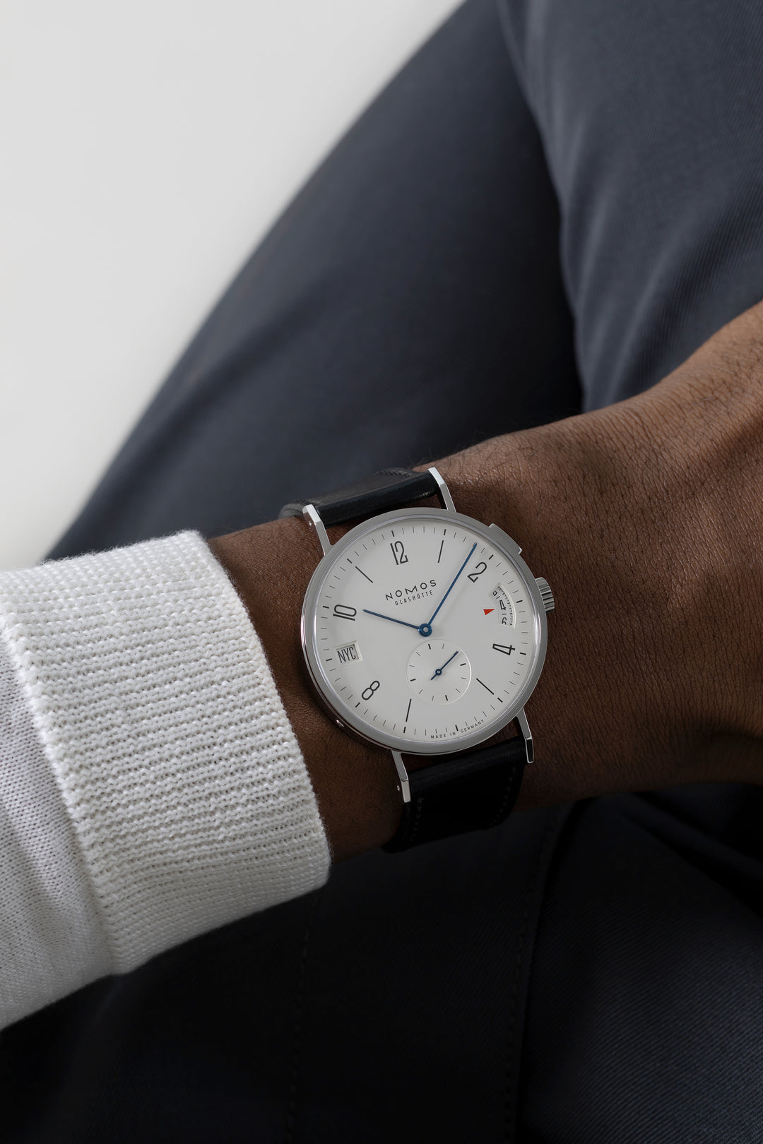 NOMOS Tangomat 40mm Galvanized, white silver-plated Dial Black Horween Genuine Shell Cordovan Strap