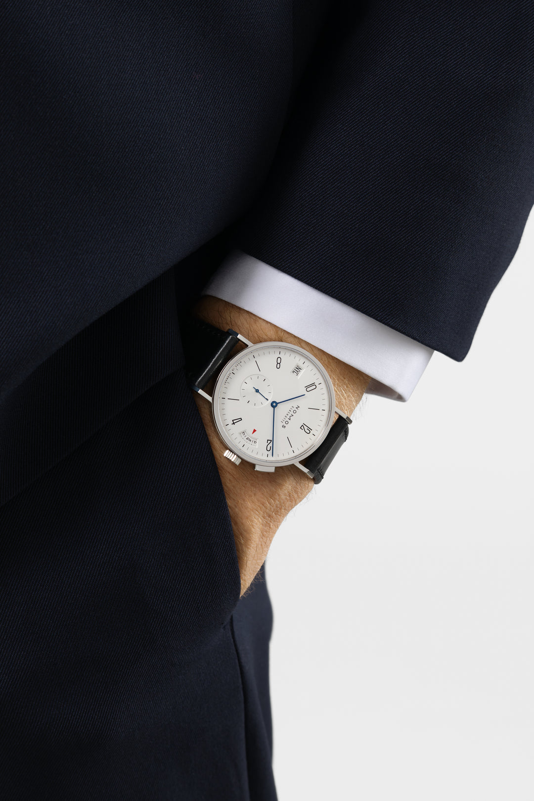 NOMOS Tangomat 40mm Galvanized, white silver-plated Dial Black Horween Genuine Shell Cordovan Strap