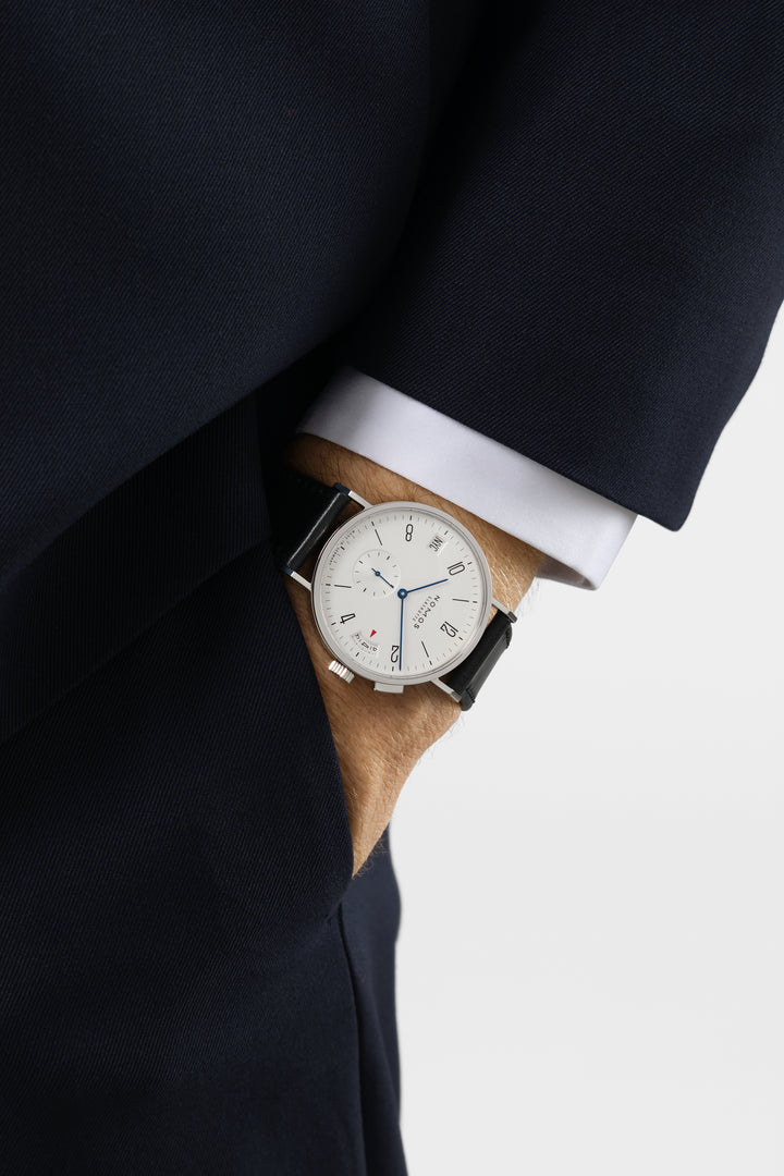 NOMOS Tangomat 40mm Galvanized, white silver-plated Dial Black Horween Genuine Shell Cordovan Strap