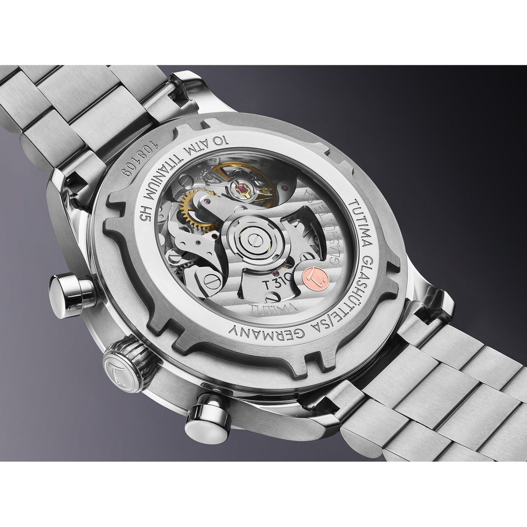 Tutima Glashütte Sky Chronograph T5 41mm Sunburst-Airy Blue Dial Silver Steel Bracelet