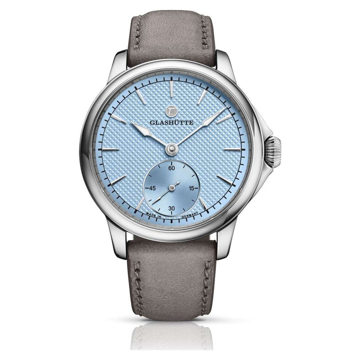 Tutima Glashütte Patria 41mm Light Blue Dial Grey Leather Strap