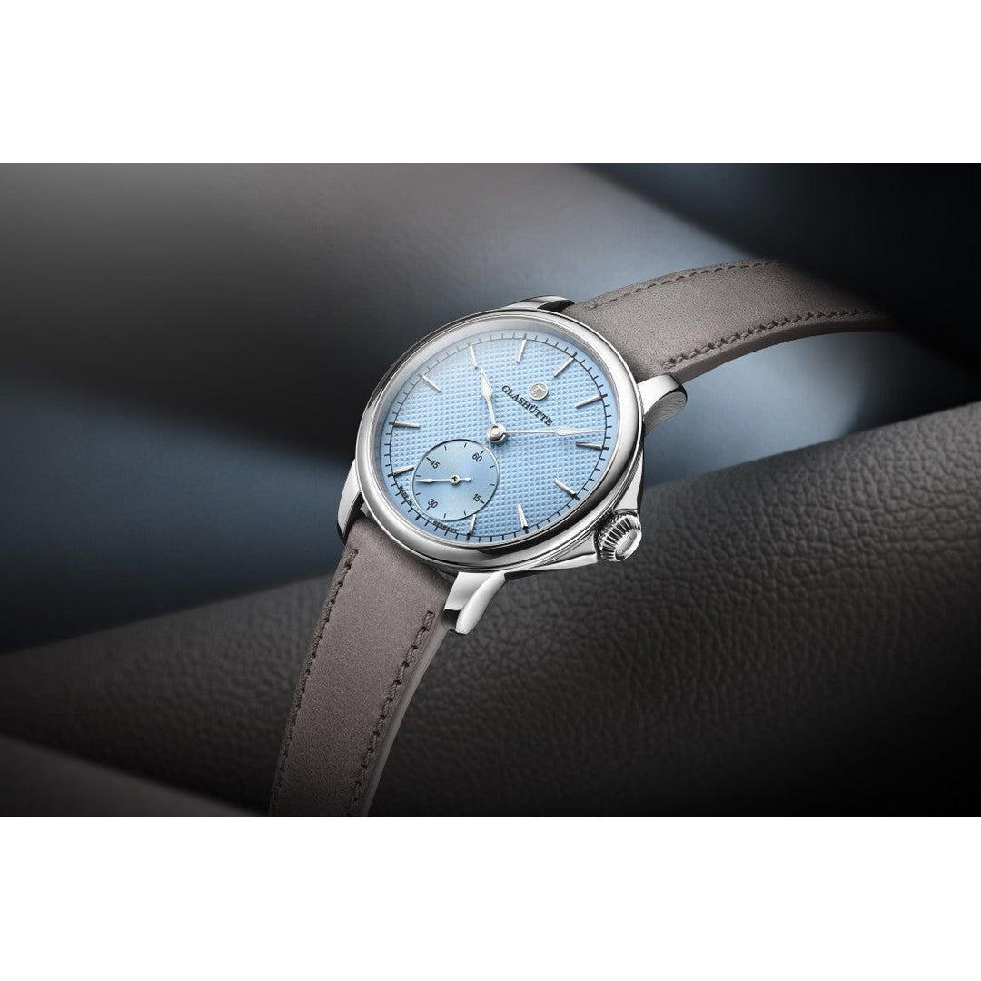 Tutima Glashütte Patria 41mm Light Blue Dial Grey Leather Strap