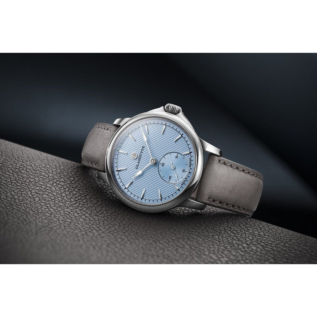 Tutima Glashütte Patria 41mm Light Blue Dial Grey Leather Strap