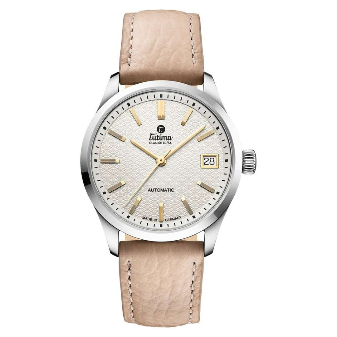 Tutima Glashütte Sky Lady 34mm White Dial Beige Leather Strap