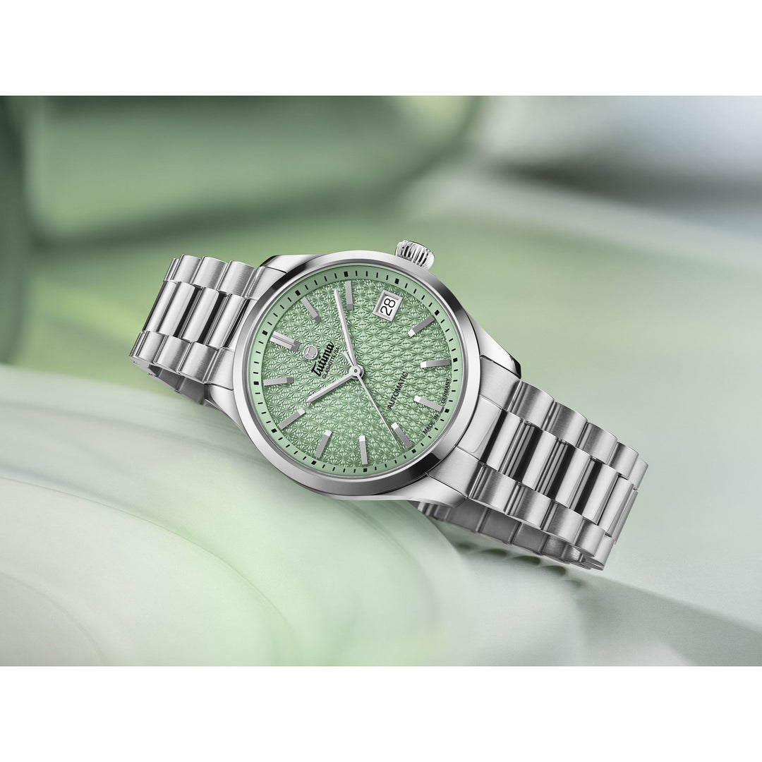 Tutima Glashütte Sky Lady 34mm Green Dial Silver Steel Bracelet
