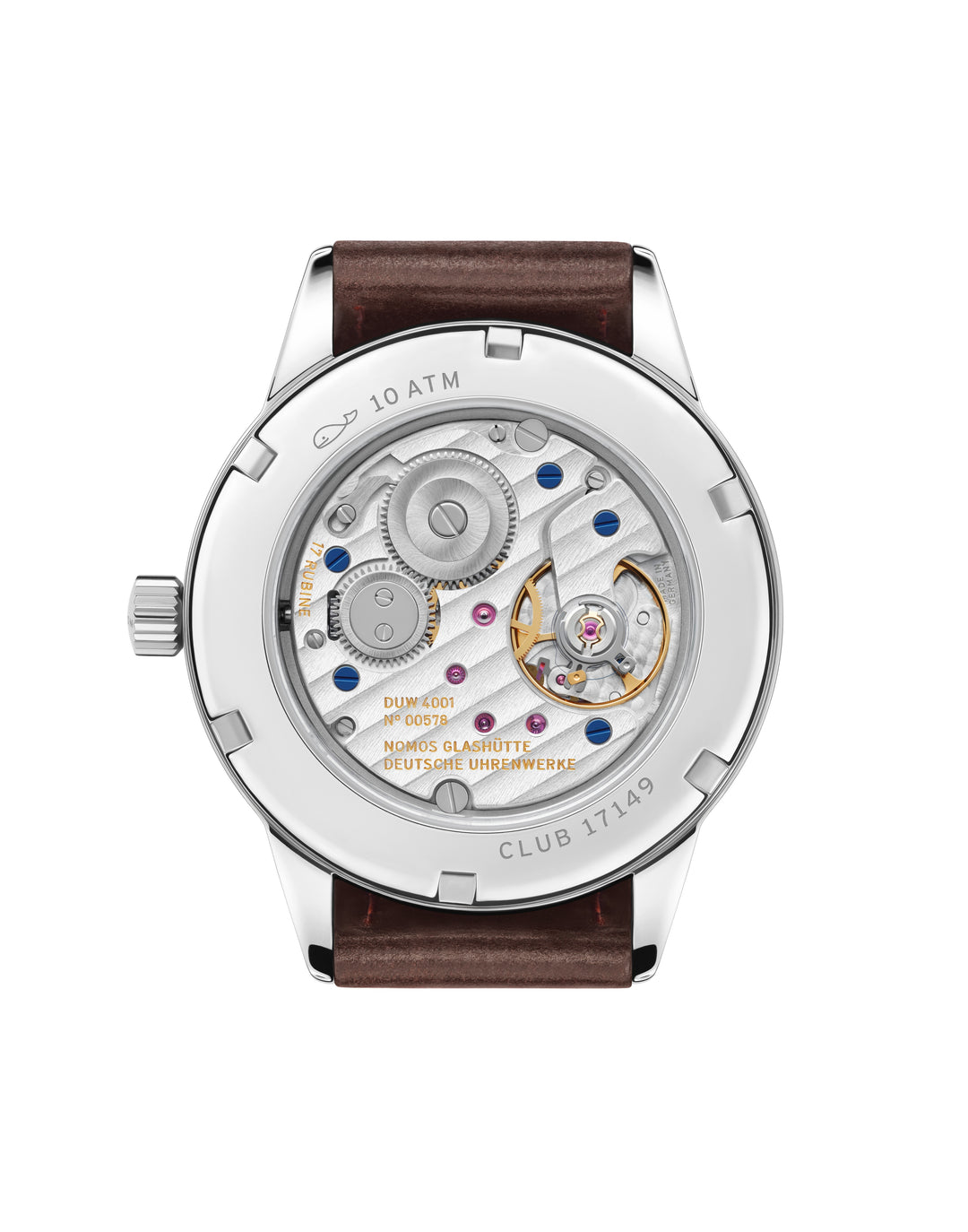 NOMOS Club 36mm Galvanized, white silver-plated Dial Brown, red stitching Horween Genuine Shell Cordovan Strap