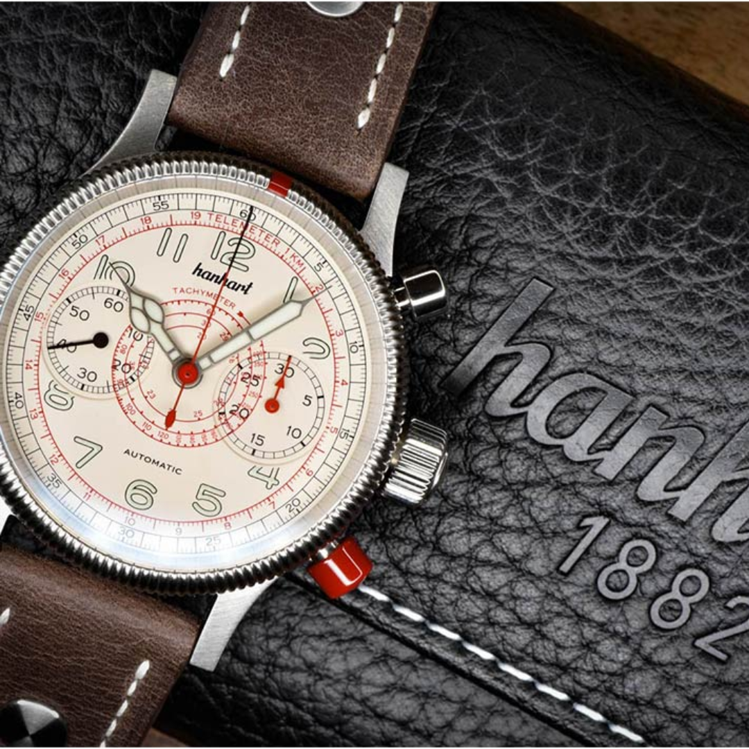 Hanhart PIONEER TachyTele 40mm White Dial Black Strap