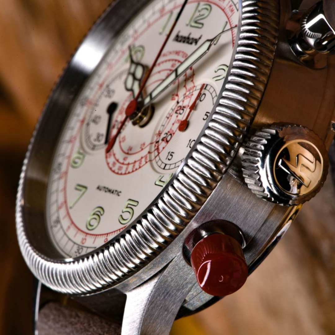 Hanhart PIONEER TachyTele 40mm White Dial Black Strap