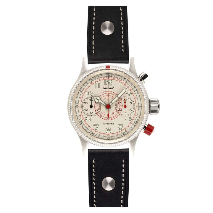Hanhart PIONEER TachyTele 40mm White Dial Black Strap