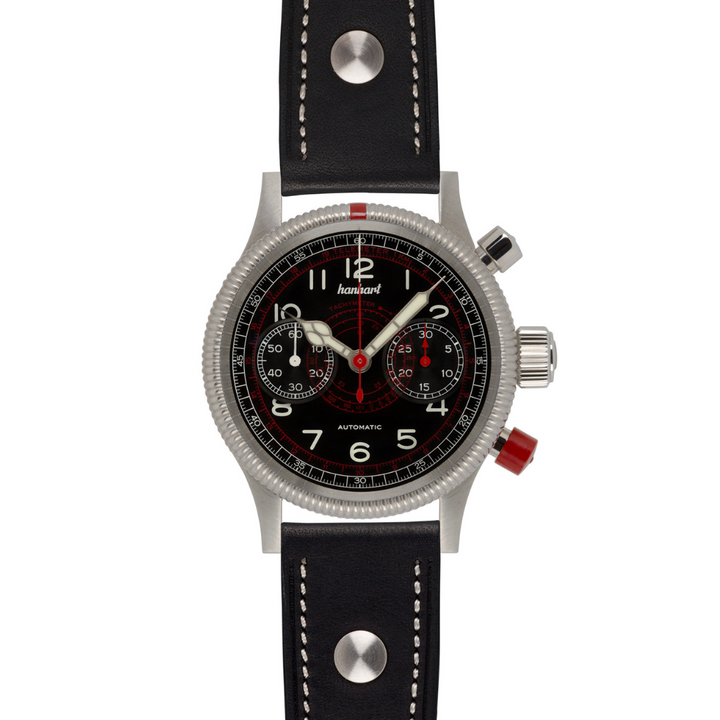 Hanhart PIONEER TachyTele 40mm Black Dial Black Strap
