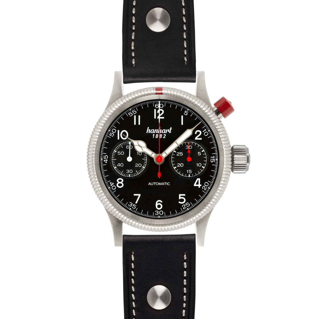 Hanhart PIONEER Mk I 40mm Black Dial Black Strap