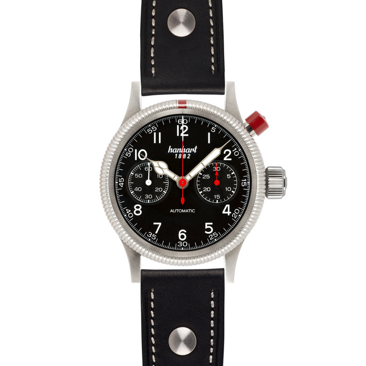 Hanhart PIONEER Mk I 40mm Black Dial Black Strap